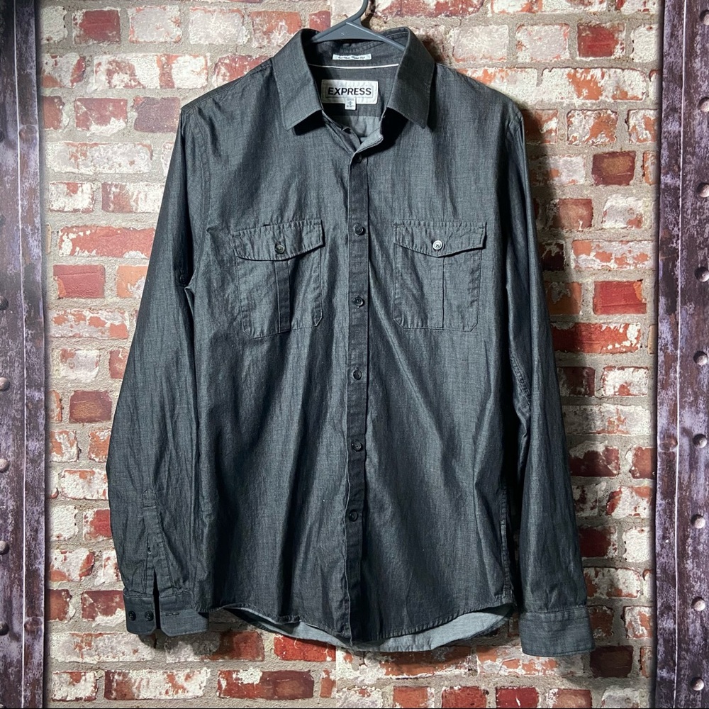 Express Men’s Grey Slim Fit Long Sleeve ButtonDown